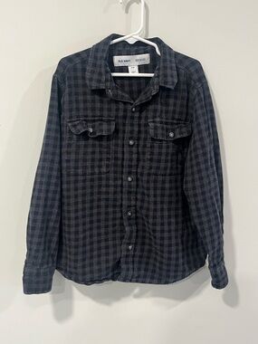 Old Navy Kid’s Black Flannel Plaid Button-Down Shirt
